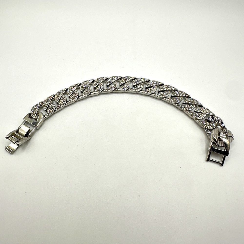 Unisex Super Blinged out NWOT cz encrusted‎ silver tone chain link bracelet!